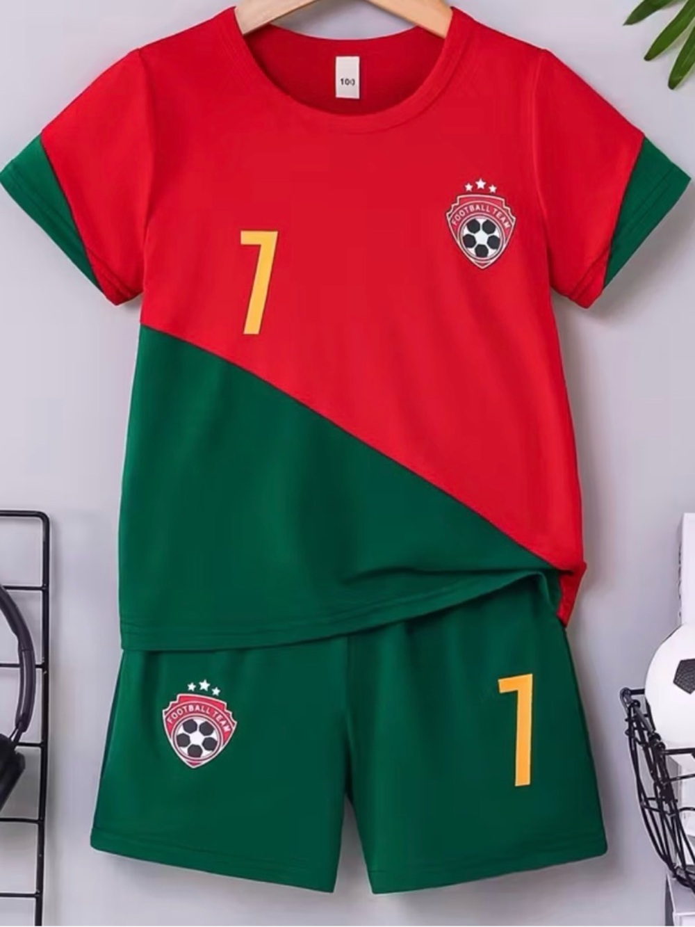 Kids  Portugal 🇵🇹 Red & Green Soccer Jersey and Shorts Set - Youth Team Kit
